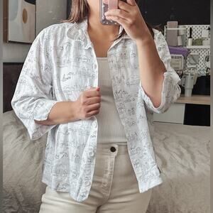 VINTAGE Christopher Bank "At the Beach" Cotton Buttonfront shirt. Size XL